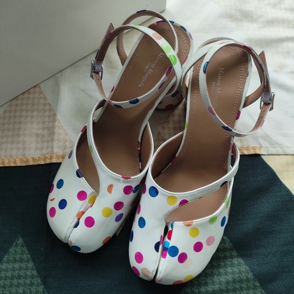 Maison Martin Margiela Shoes - Maison Martin Margiela White Polka Dot Tabi Flats with Multicolor Dots